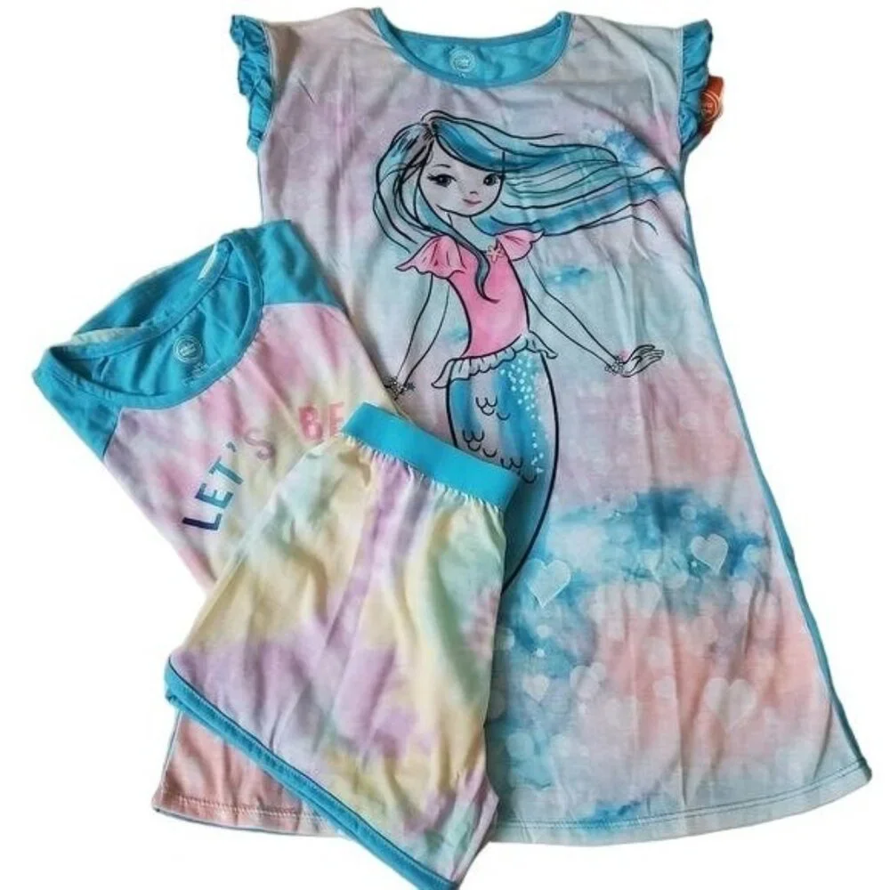 Wonder‎ Nation big girls sleep gown 3 piece set Size Large (10-12) blue color